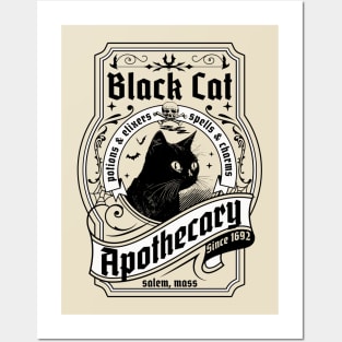 Black Cat Apothecary - Salem 1692 Retro Vintage Halloween Posters and Art